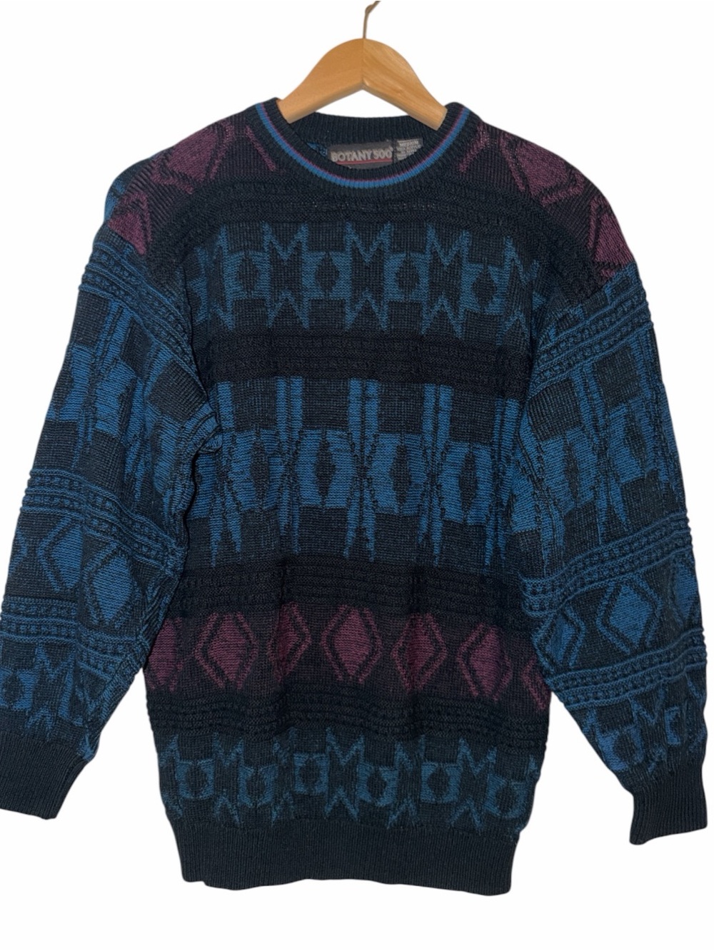 Vintage Botany 500 Geometric Knit Sweater Men’s Medium Grandpa Core Cosby Style